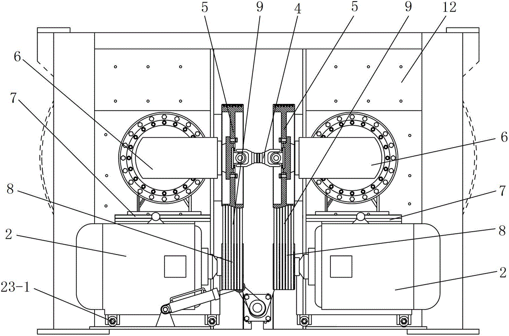 A double-end double-drive twin-shaft mixer