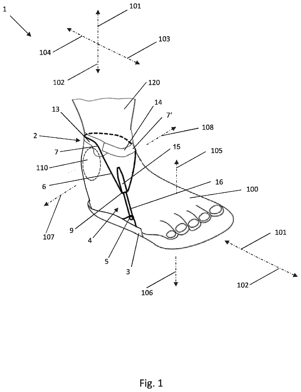 Foot movement limiting device and shoe