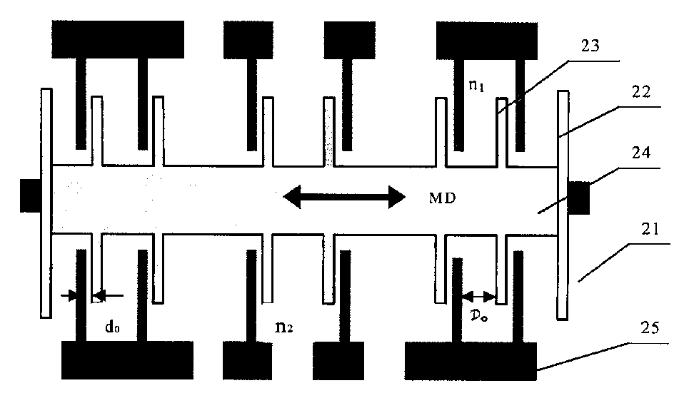 Comb-shaped stereo silicon processing micro mechanical structure with fixed tooth offset