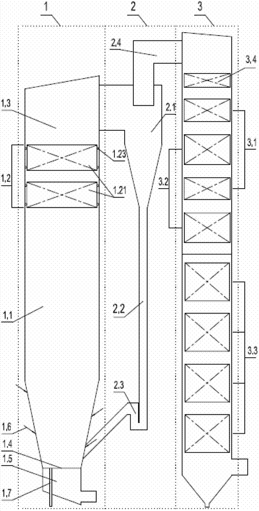Semi-tower type medium-temperature separation biomass circulating fluidized bed boiler