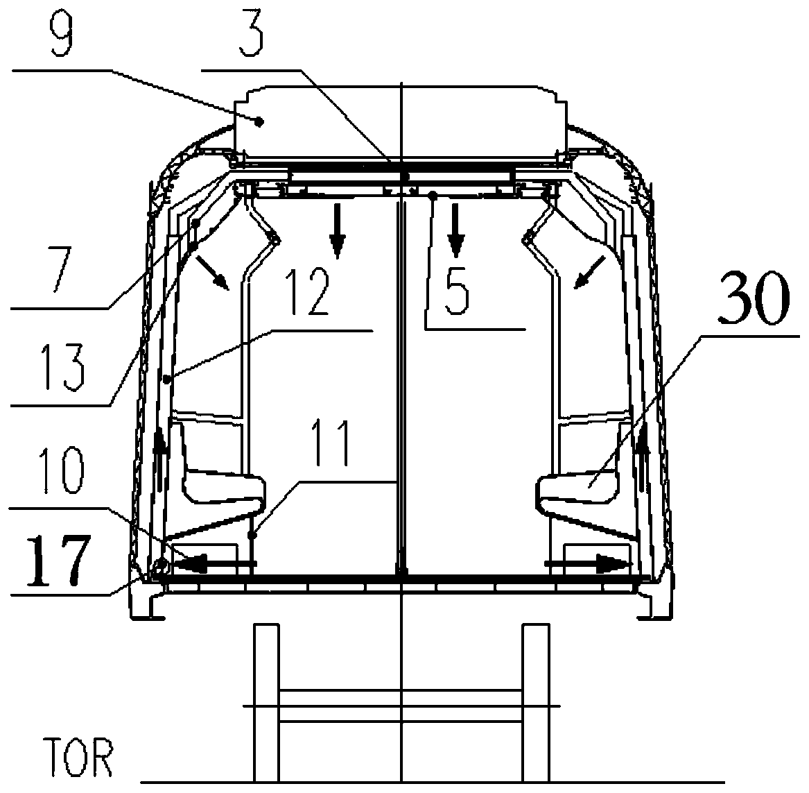 Subway vehicle air supply passage sealing device, air supply passage and return air supply passage