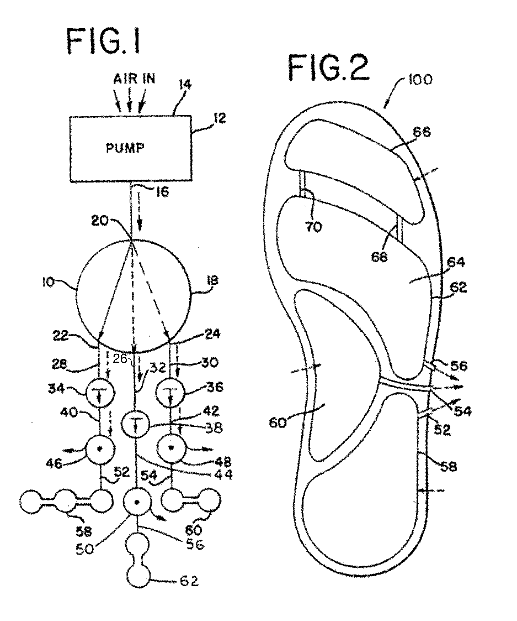Pneumatically inflatable air bladder devices contained entirely within shoe sole or configured as shoe inserts