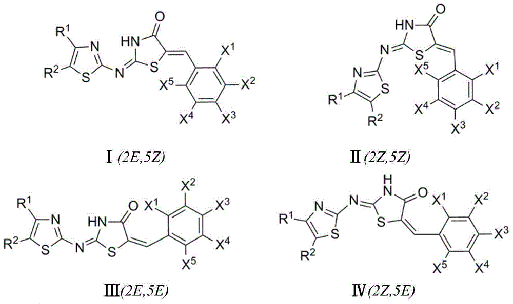 2-(thiazol-2-yl)imino-5-(benzylidene)thiazolidin-4-one, and preparing method and applications thereof