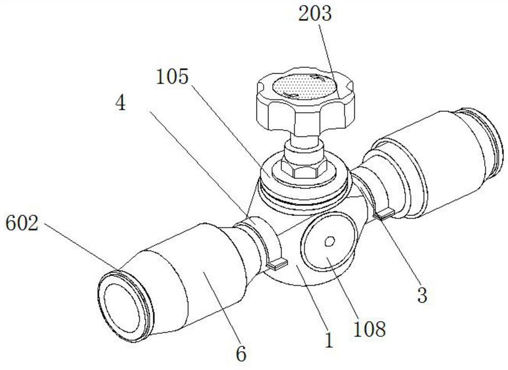 Injection molding valve with double sealing pairs