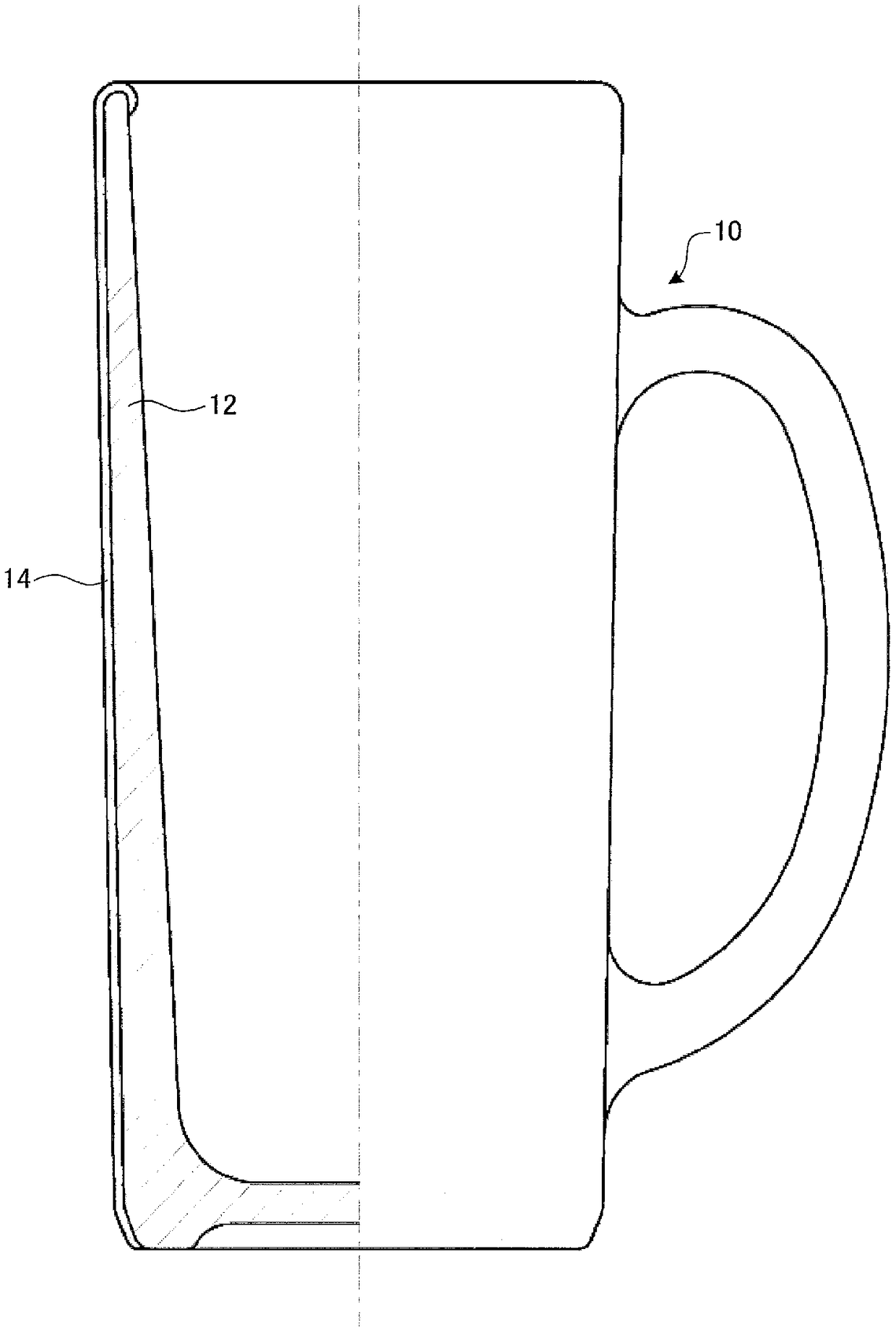 Glass container, and method and device for manufacturing same