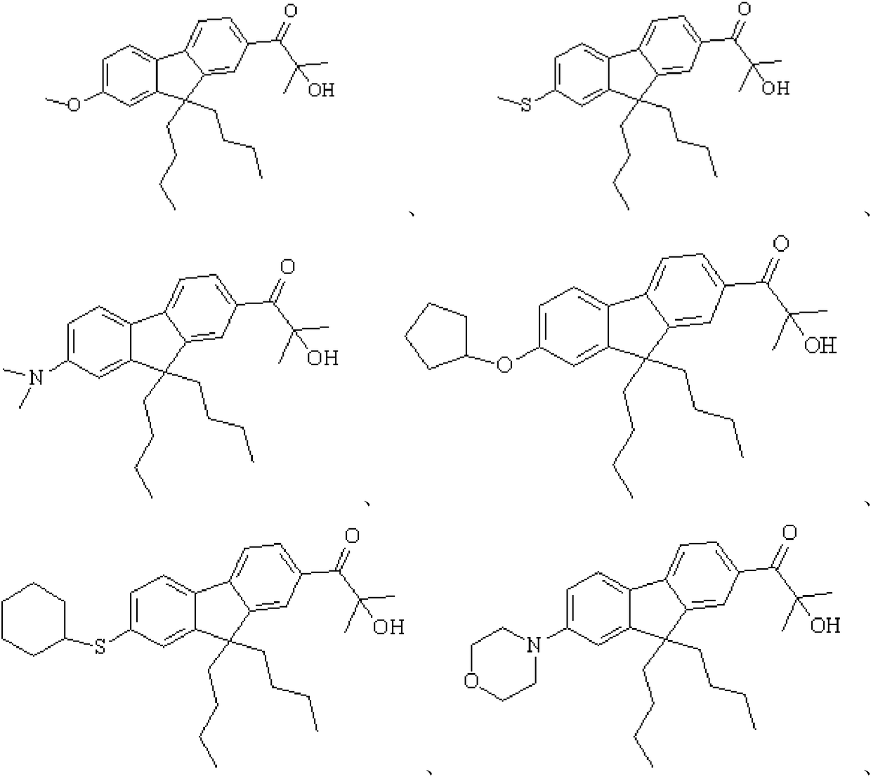 Fluorene multifunctional photoinitiator and preparation method and application thereof