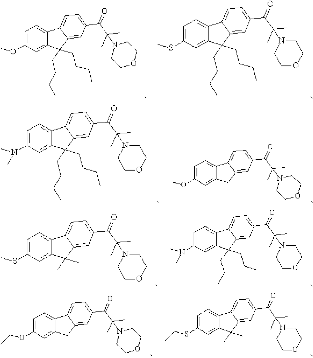 Fluorene multifunctional photoinitiator and preparation method and application thereof