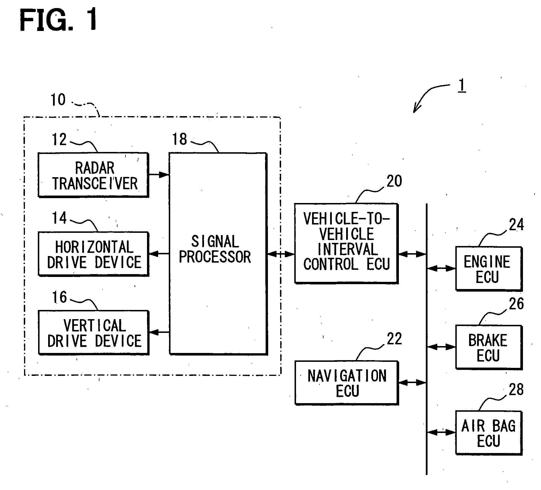 On-vehicle radar device and vehicle control system