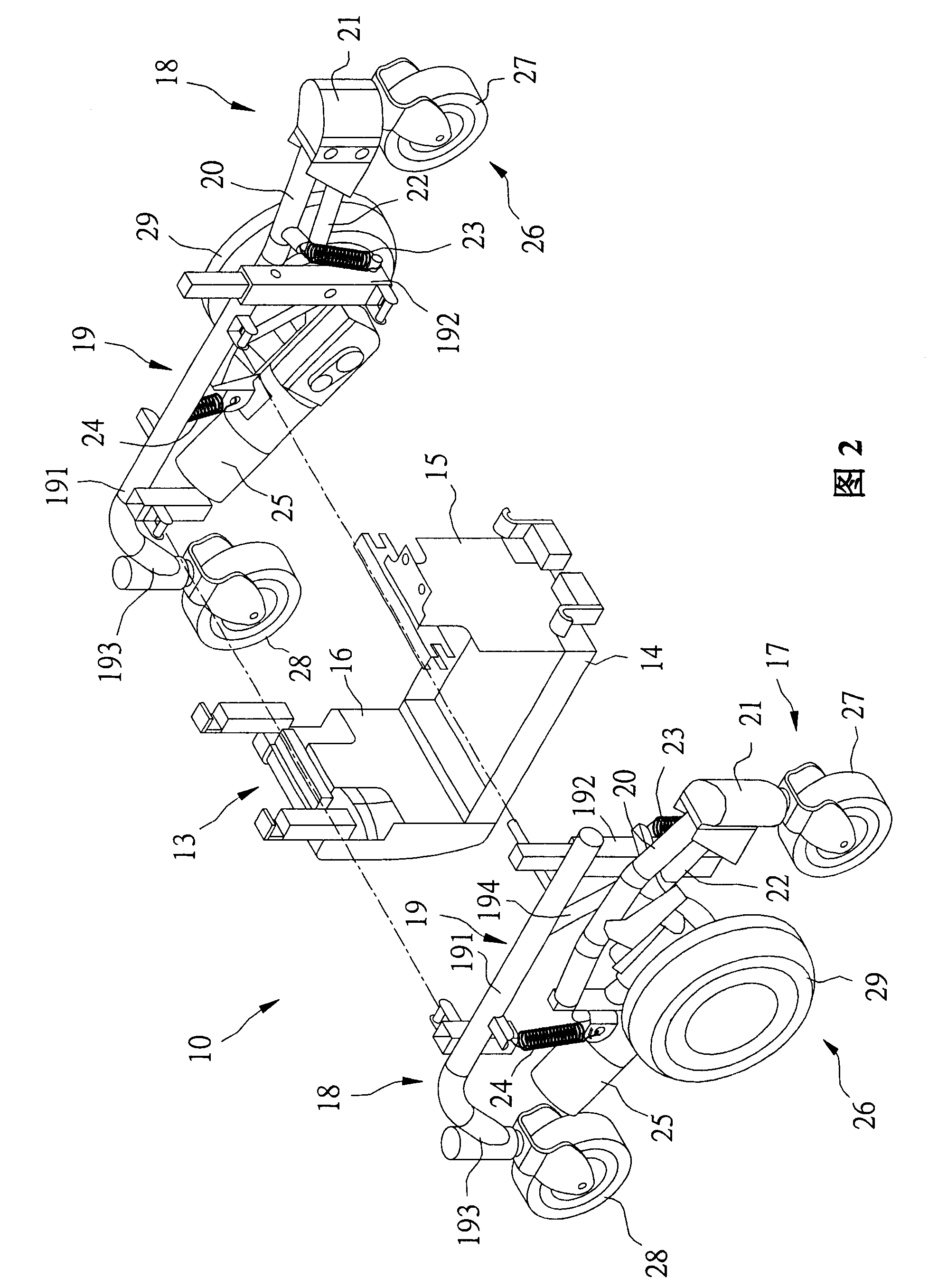 Chassis device for electric wheelchair