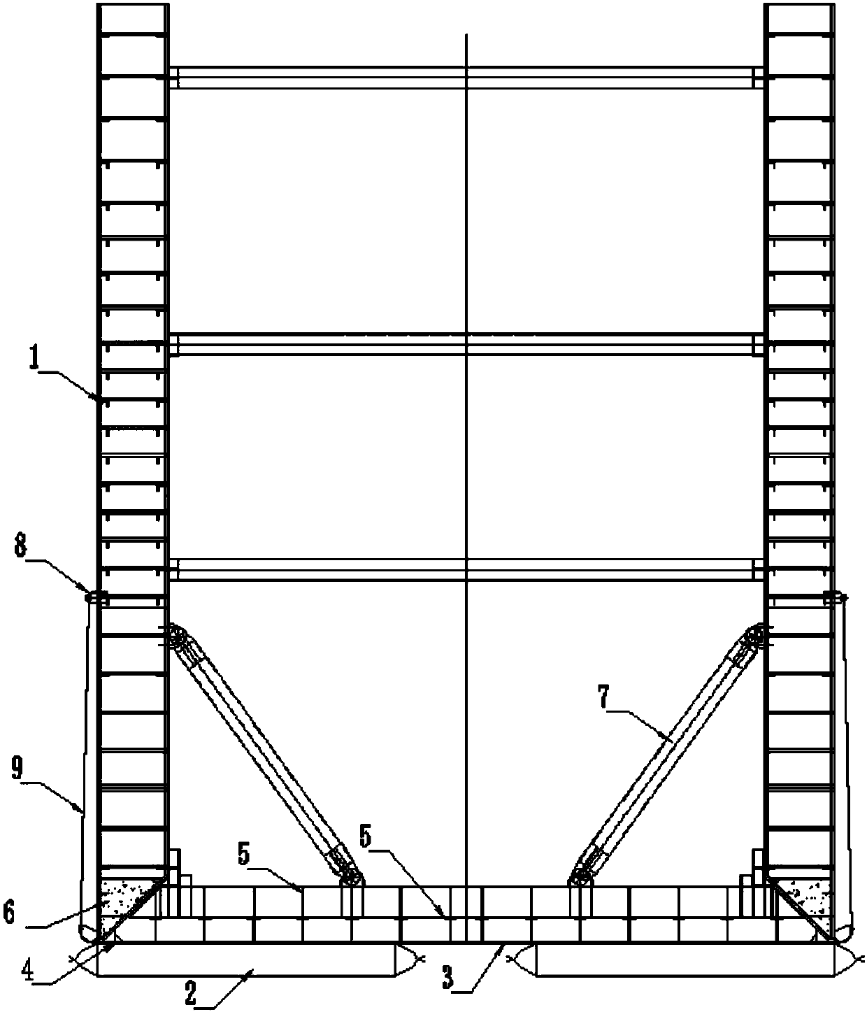 Method and device for integral river entering of high narrow steel cofferdam and fully-enclosed supporting bracket