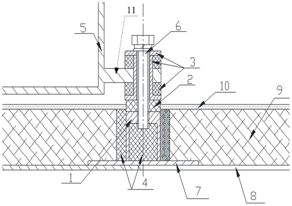 Thermal bridge suppression structure for equipment installation