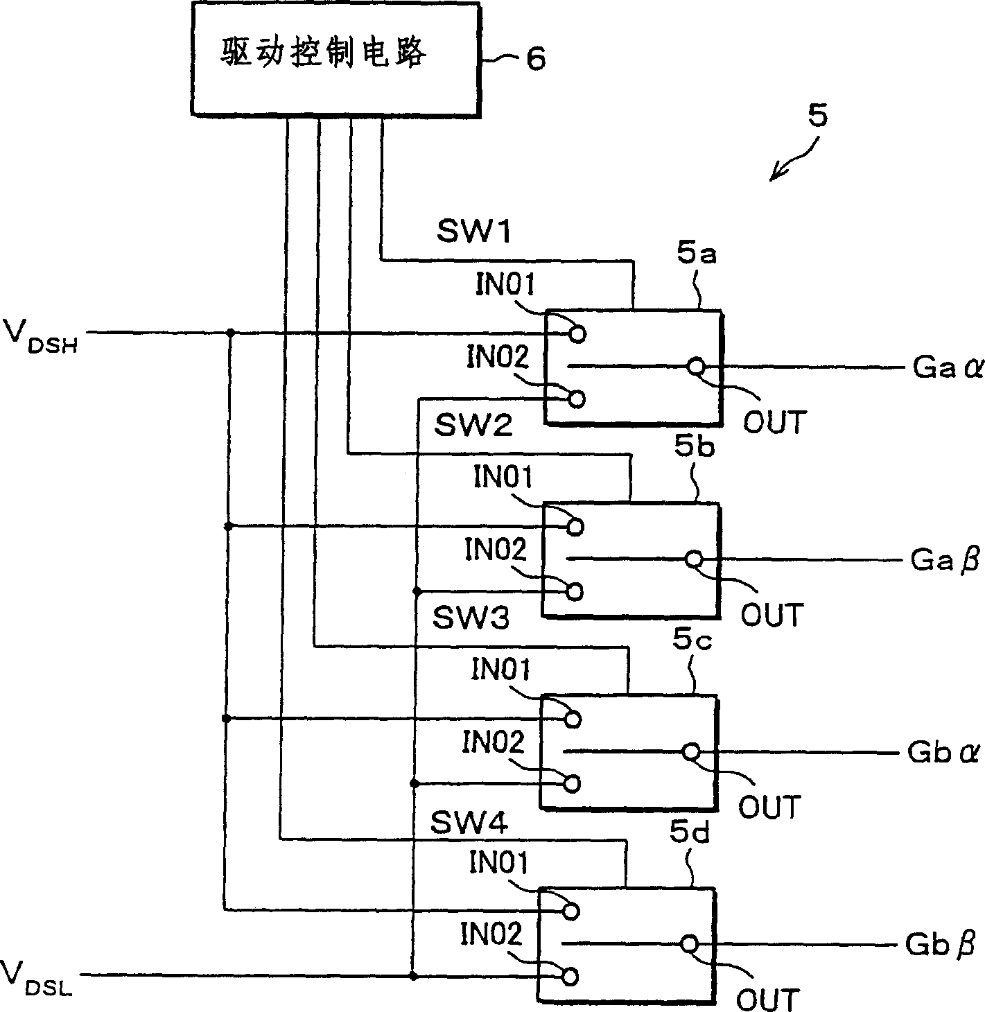 Active matrix display device and data line switching circuit, switching section drive circuit, and scanning line drive circuit thereof