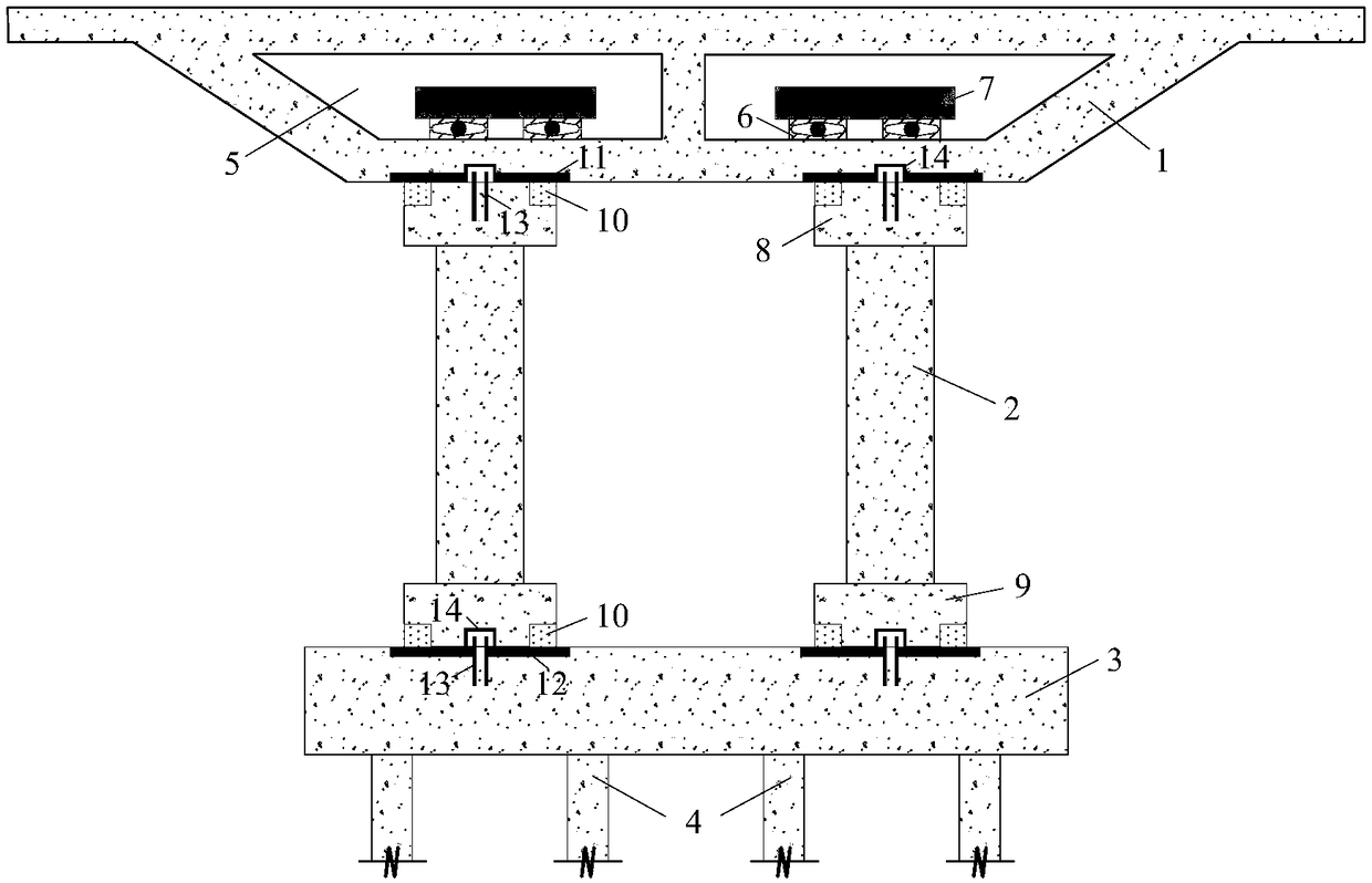 Double-column swinging bridge pier structure using TMD seismic absorption measure