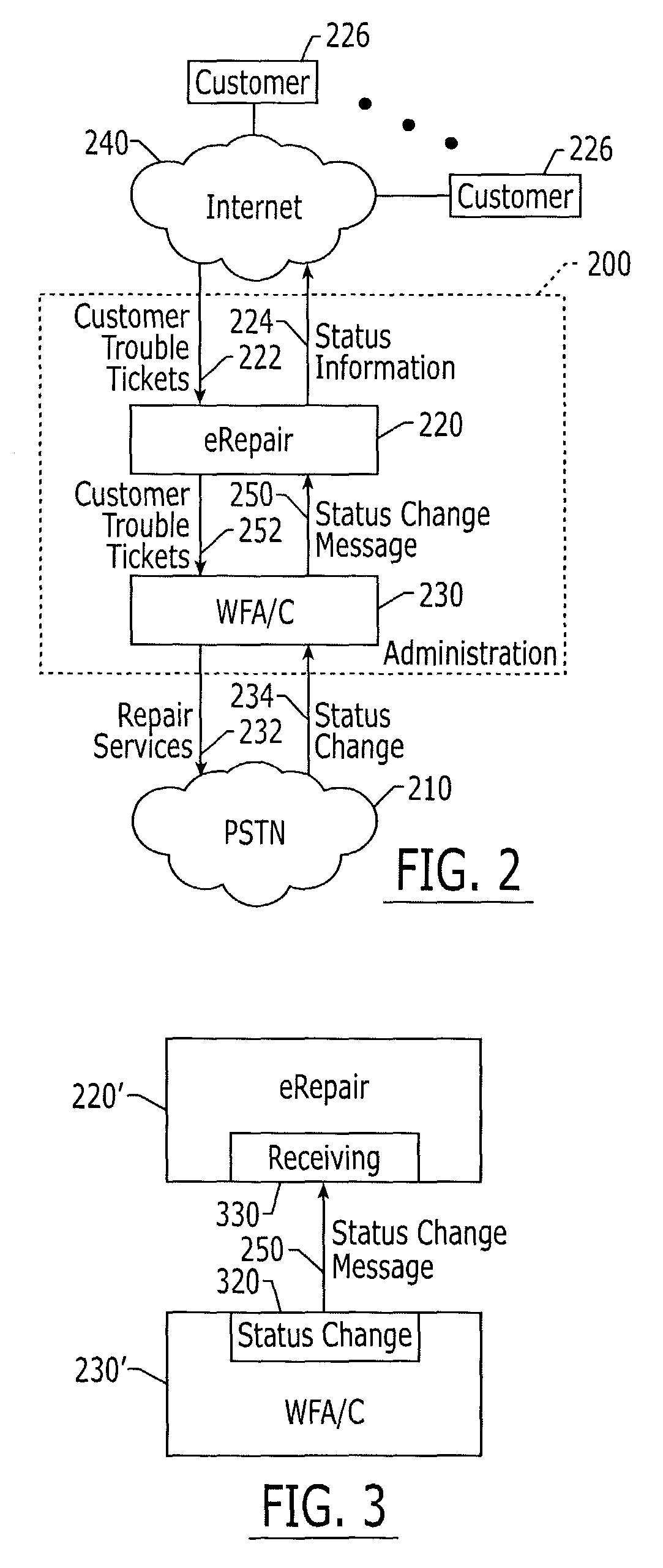 Systems, methods and computer program products for automatically pushing a status change message as a result of repair services that are performed on a public switched telephone network (PSTN)
