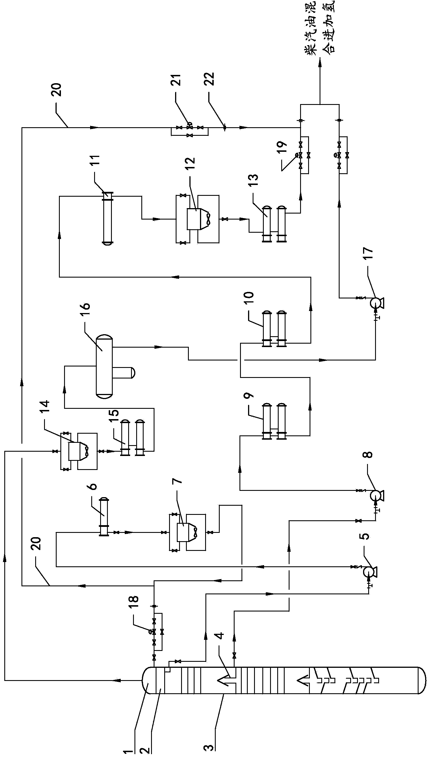 Process device for treatment of salt coagulation of fractionating column top circulation system