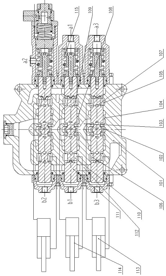 Composite linkage multi-way valve of open center system and hydraulic control method