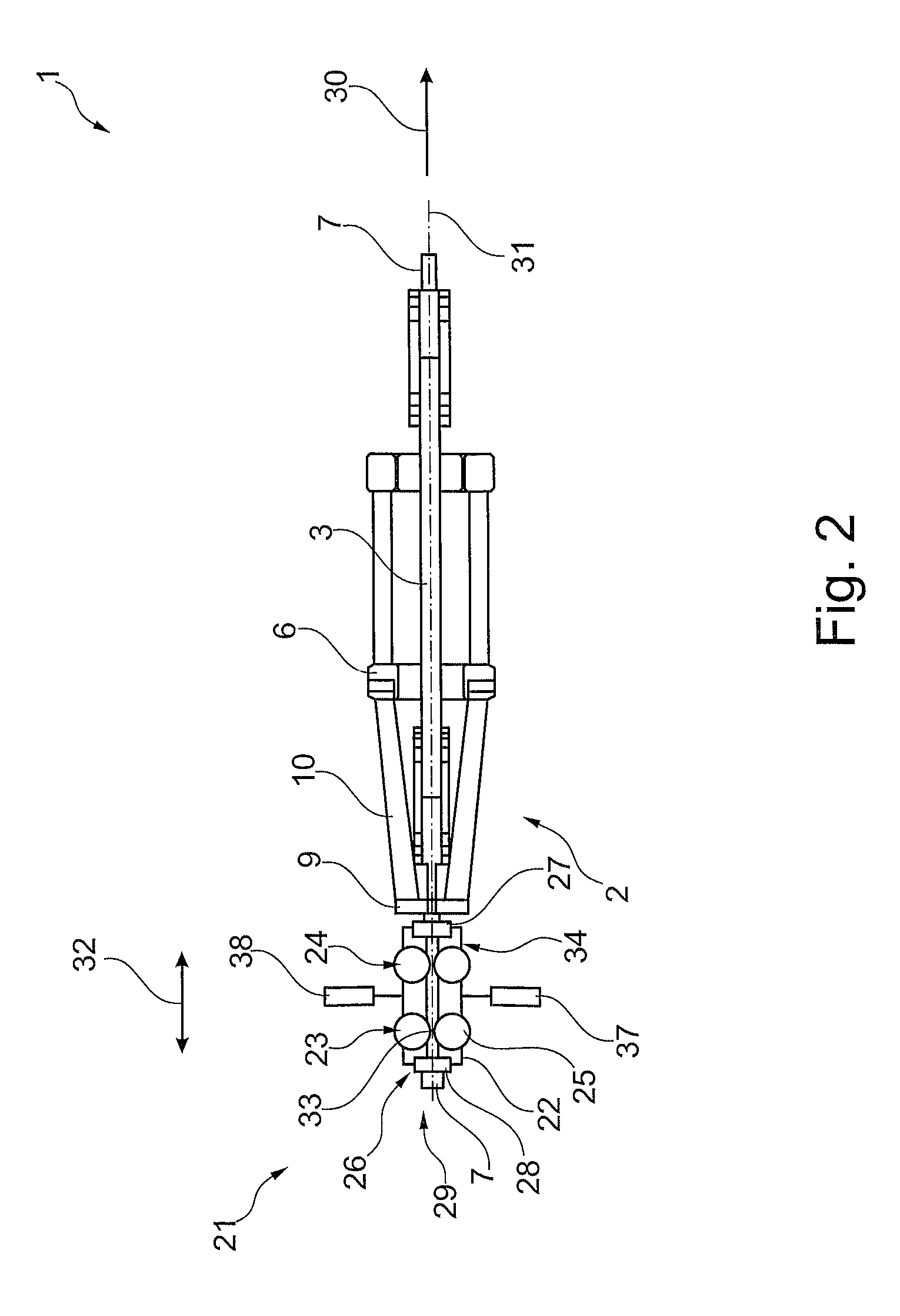 Linear drawing machine and method for linear drawing of a workpiece through a drawing ring
