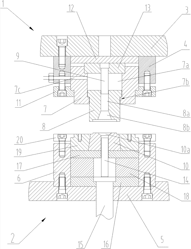 Suspension type upsetting material gathering die structure