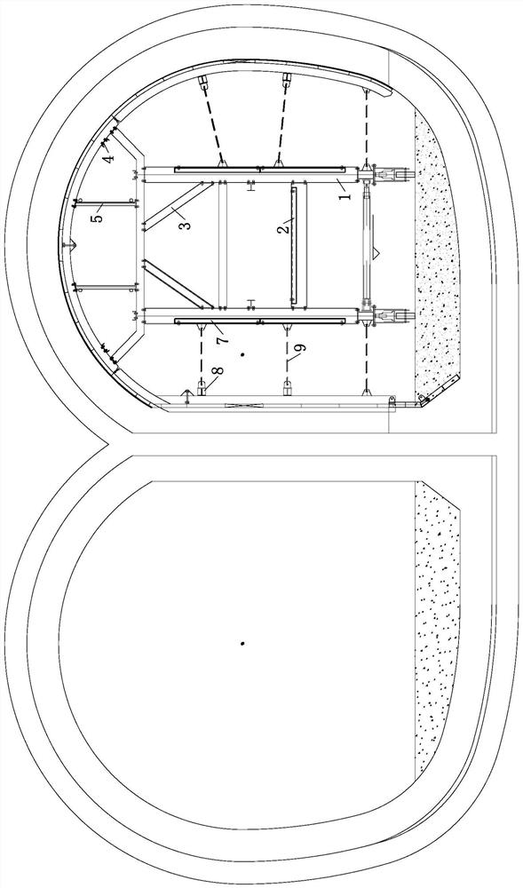 Underground excavation trolley device suitable for M double-arch section form and OC section form