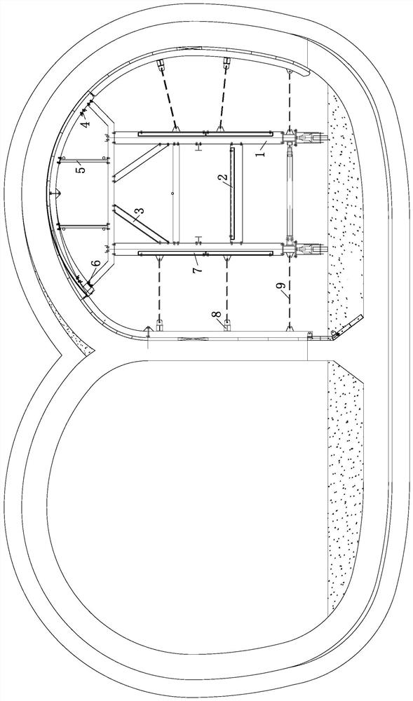 Underground excavation trolley device suitable for M double-arch section form and OC section form