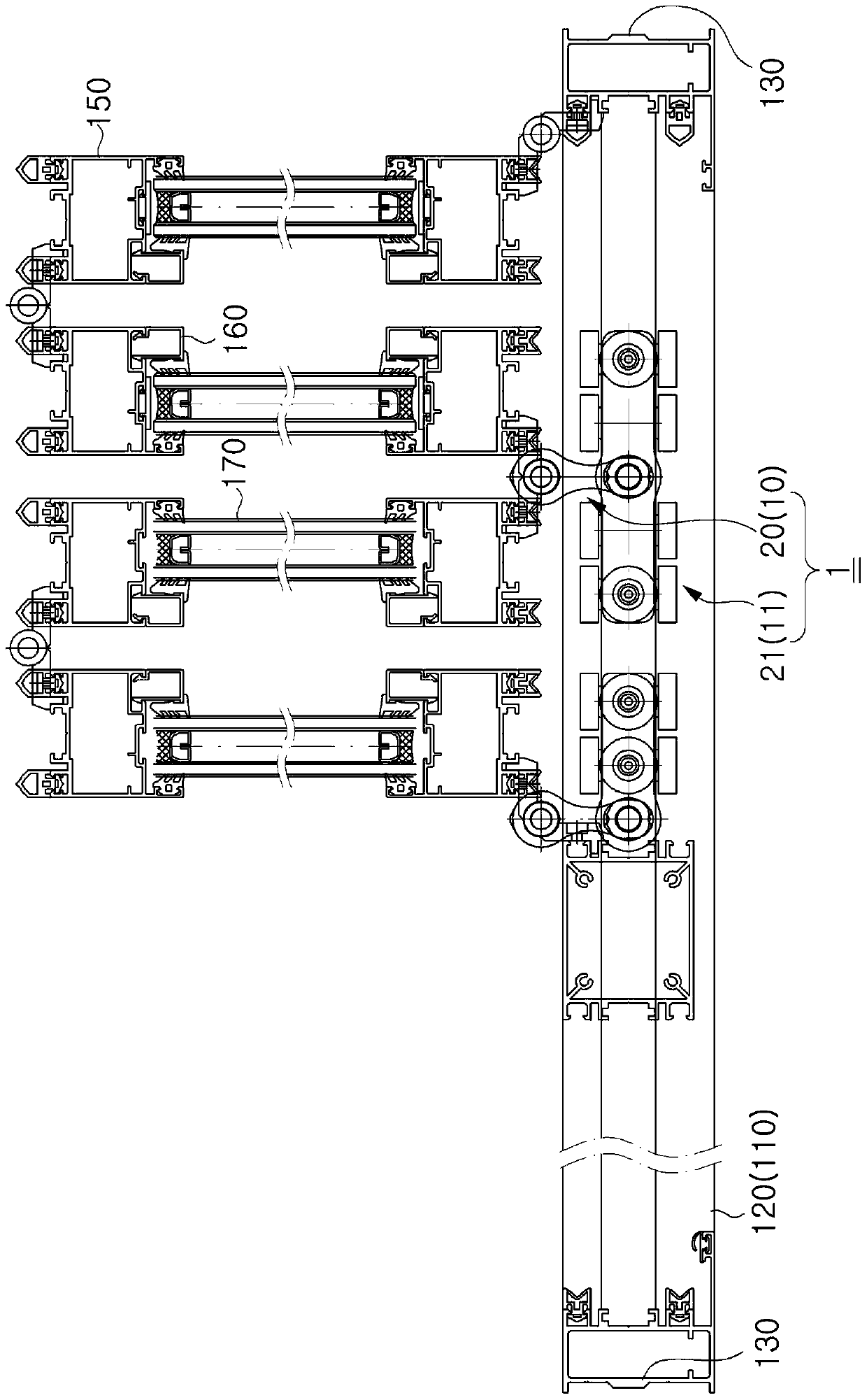 Hinge device for folding doors