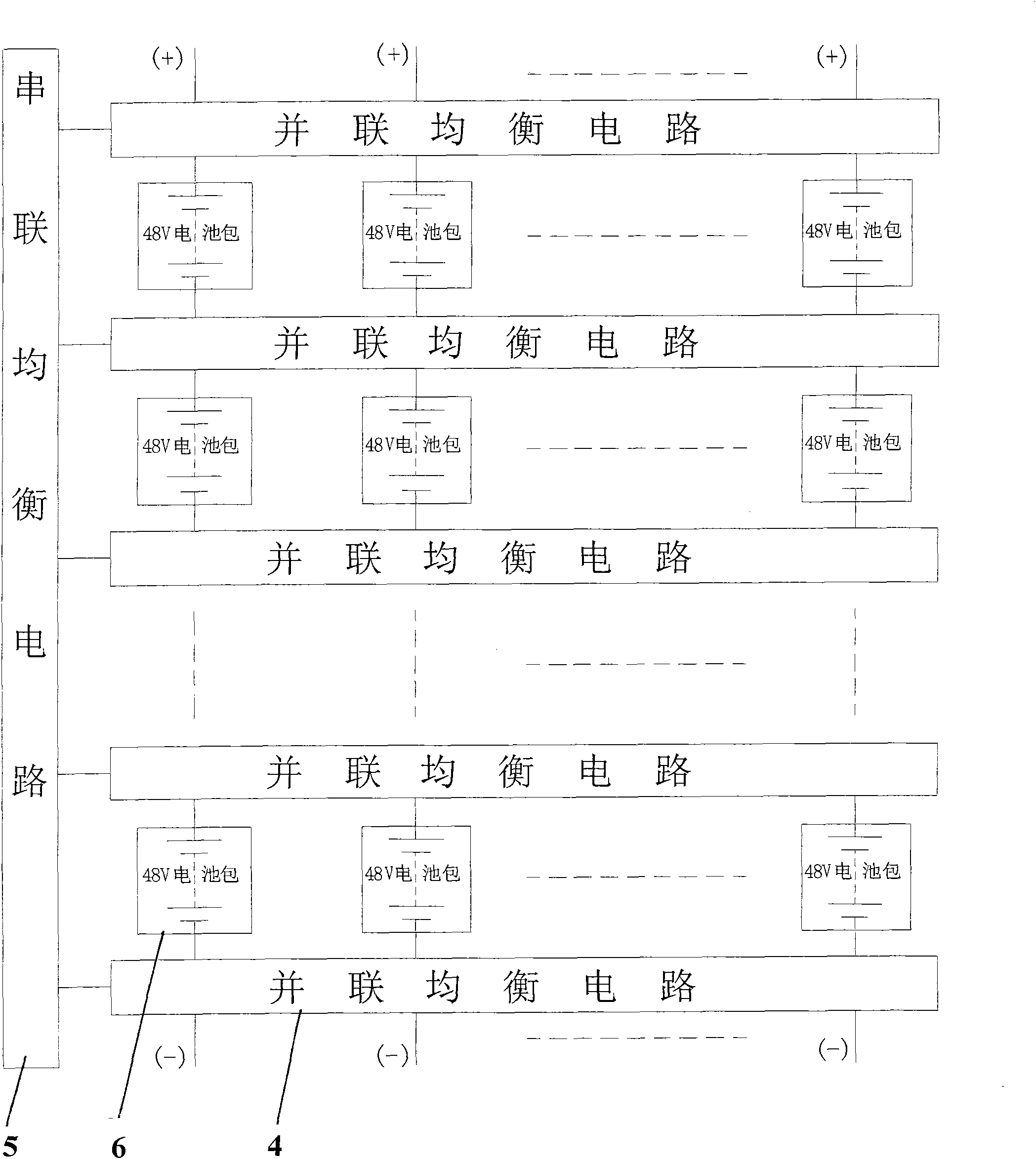 Connection method of tree structure of matrix battery bank