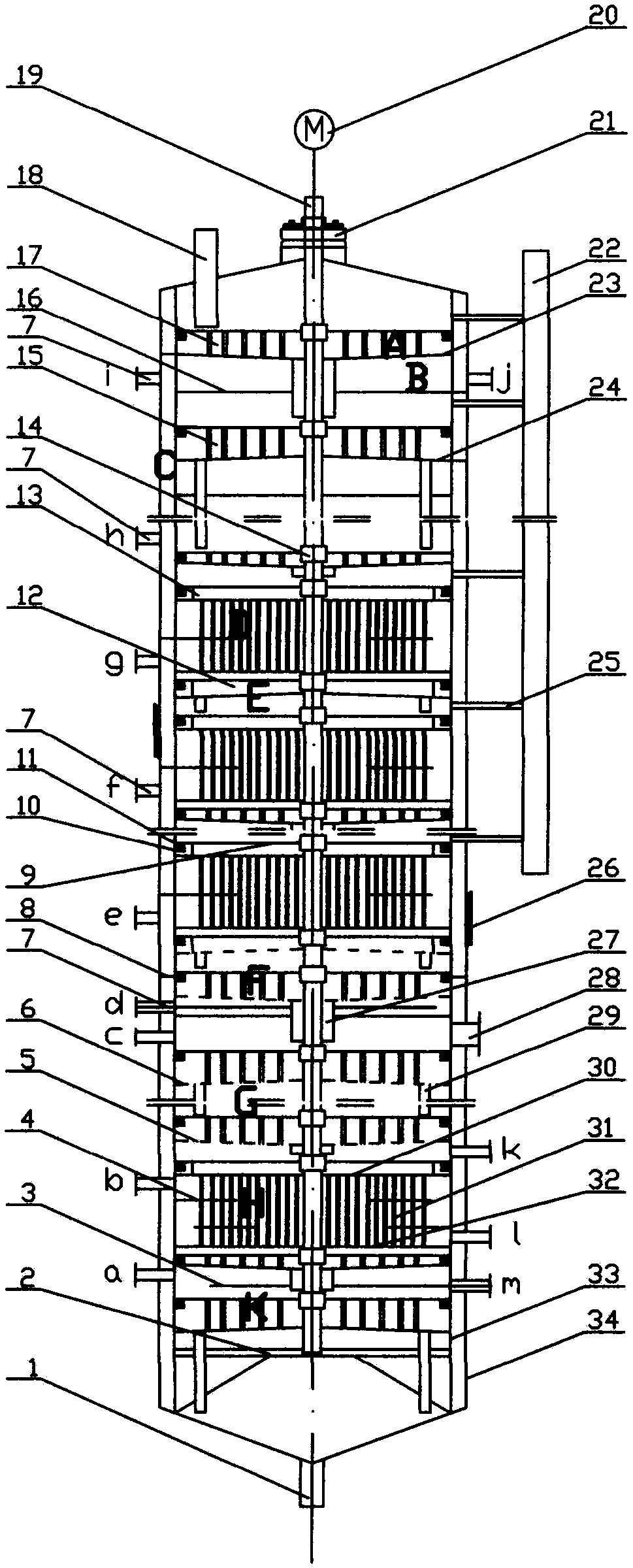 Multi-layer upright tower type duff dust and oil shale distillation plant with stirring function and process