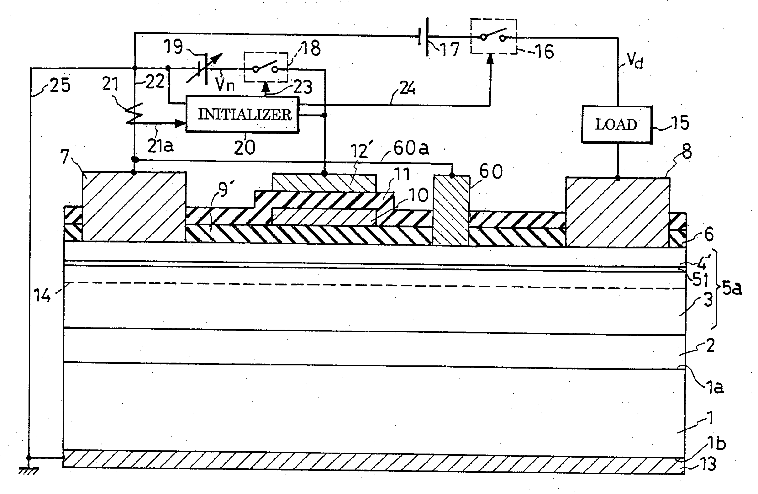 Monolithic integrated circuit of a field-effect semiconductor device and a diode