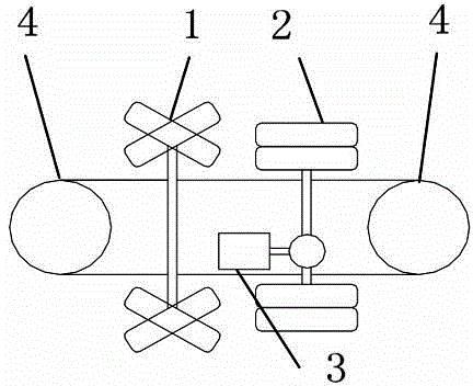 Rubber wheel power frame for trolley guiding bus and trolley guiding bus