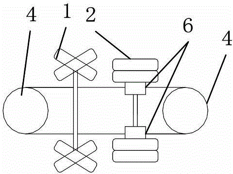 Rubber wheel power frame for trolley guiding bus and trolley guiding bus