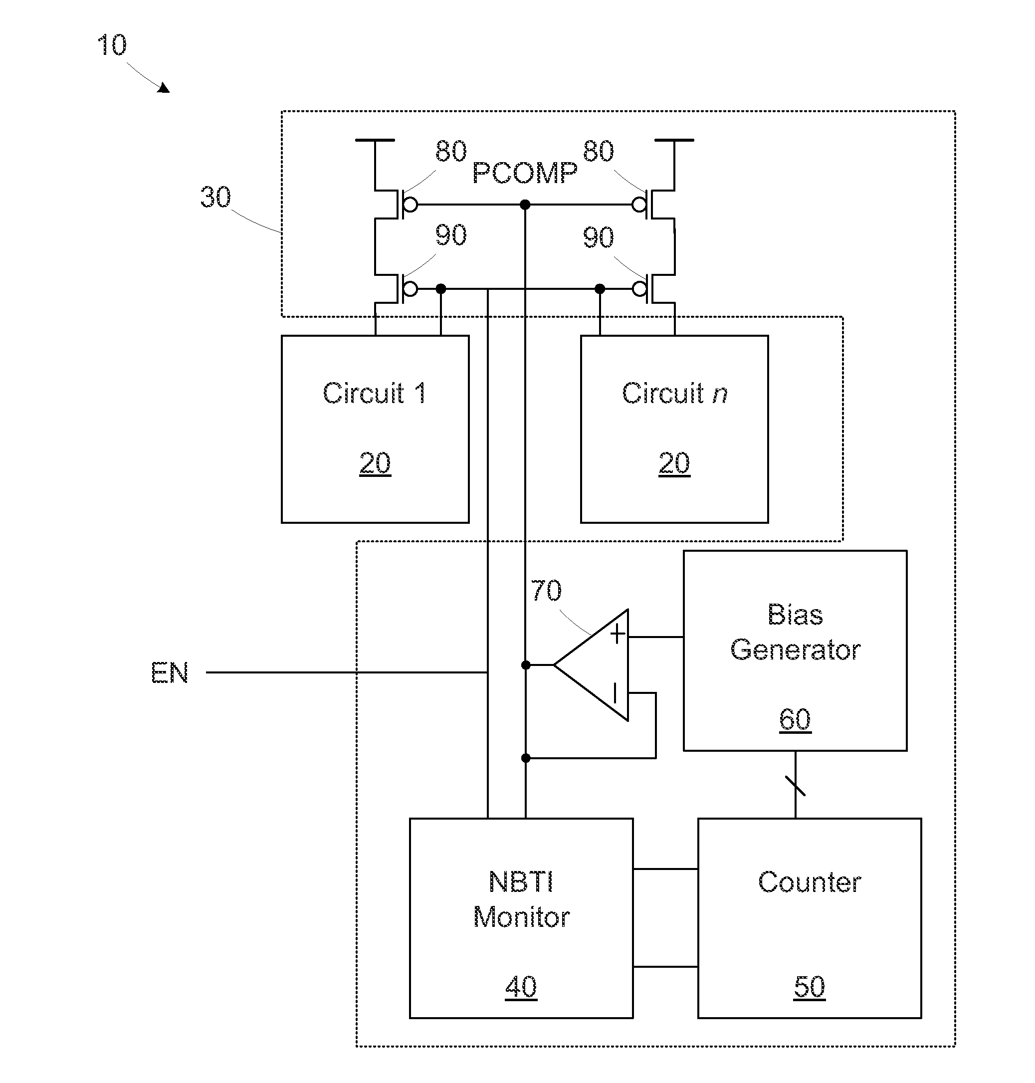 Circuit for negative bias temperature instability compensation