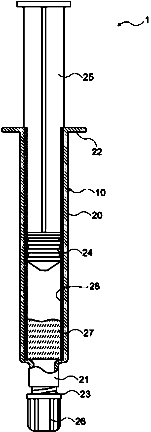 Pre-filled syringe filling syringe having resin barrel with aqueous solution containing hyaluronic acid or salt thereof