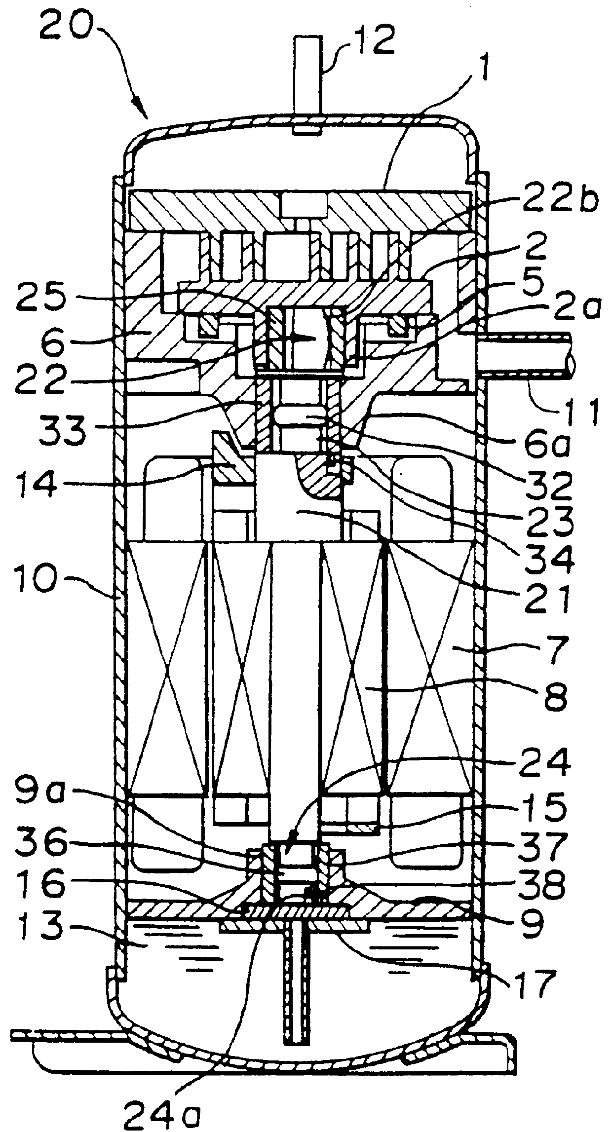 Scroll type compressor having curved surface portions between the shaft and bearing means