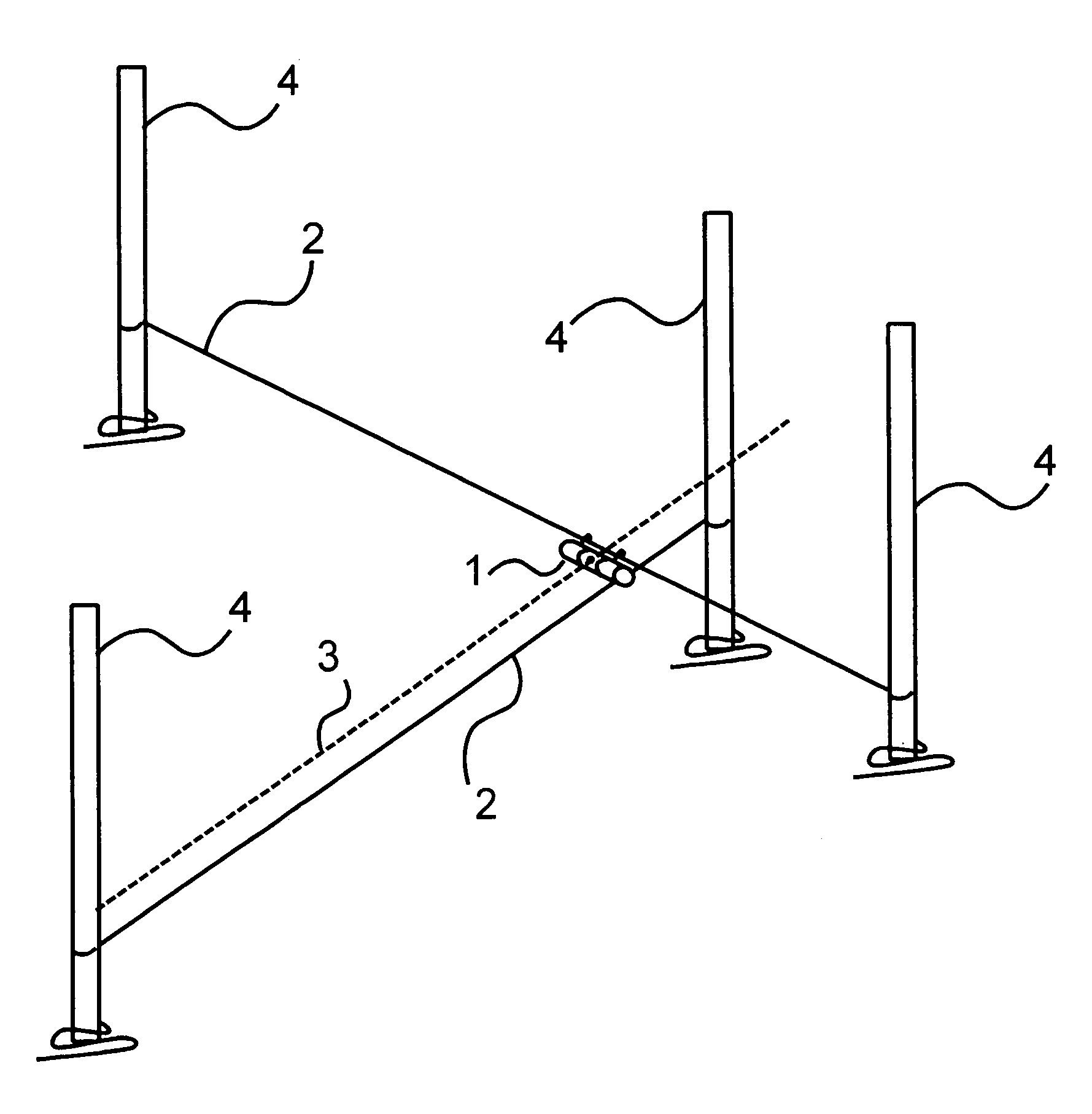 Measuring arrangement to determine location of corners for a building foundation and a wooden base frame, and the use thereof