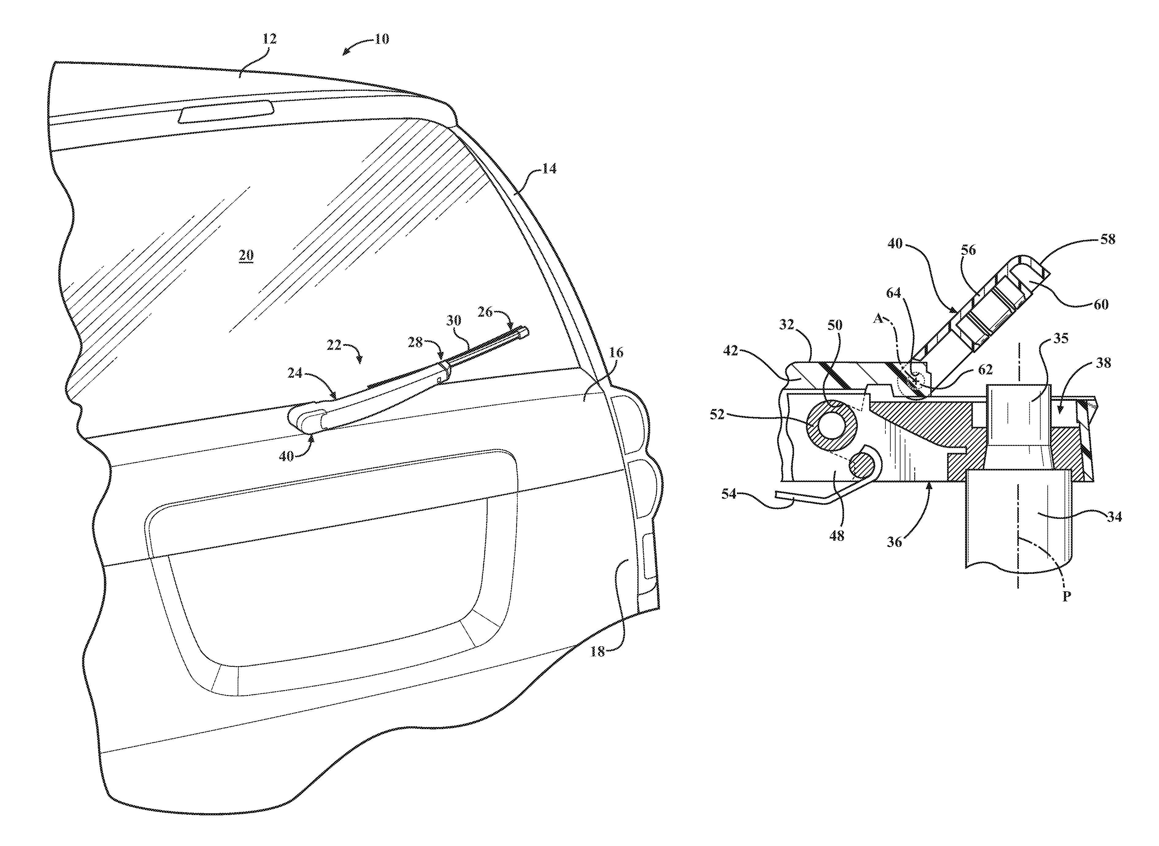 Wiper arm assembly having pivotal cover allowing access to pivot shaft
