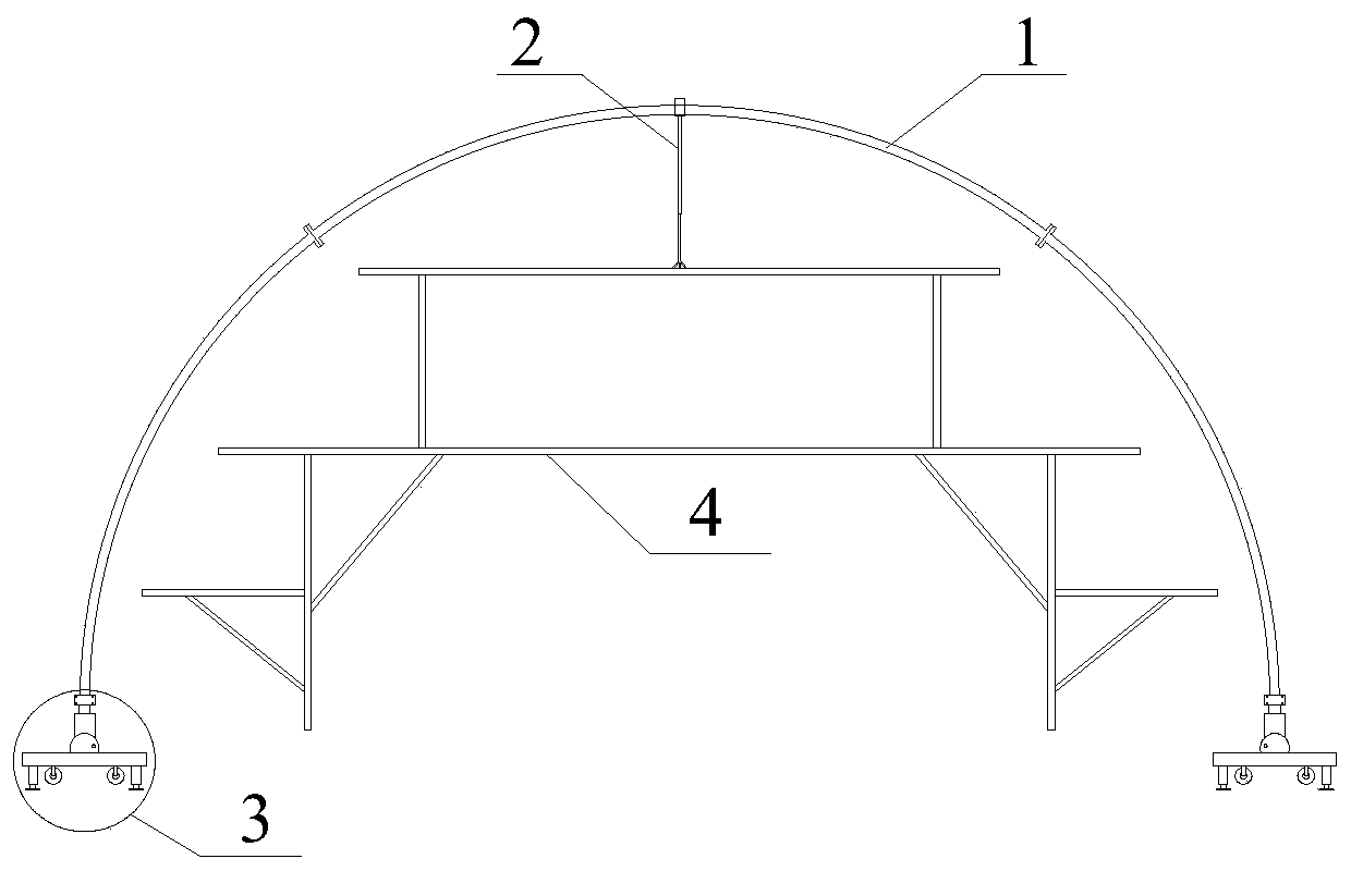 Assembly equipment and construction technology for a restrained concrete arch frame