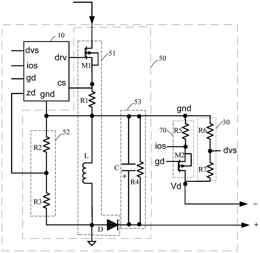High power factor flicker-free device, led lamp and method