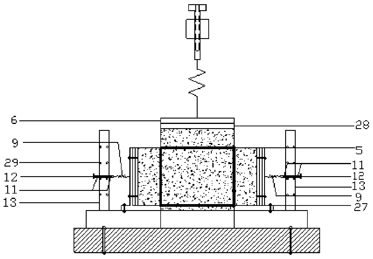 Electric accelerated concrete corrosion test device and method for simulating two-way tension and compression