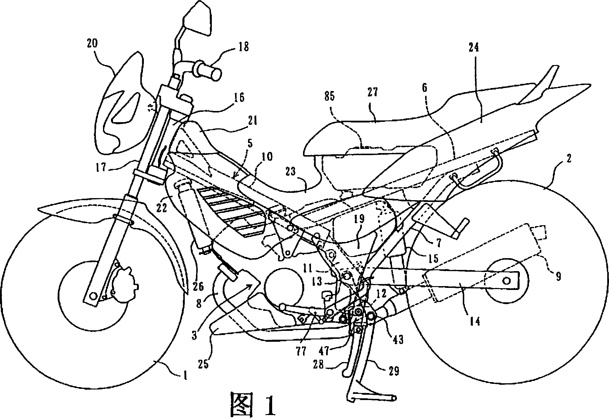 Frame structure of motor bicycle