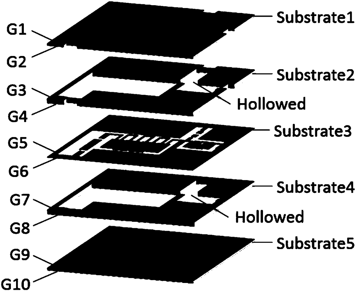 Multiplexer structure based on dielectrically integrated suspension line