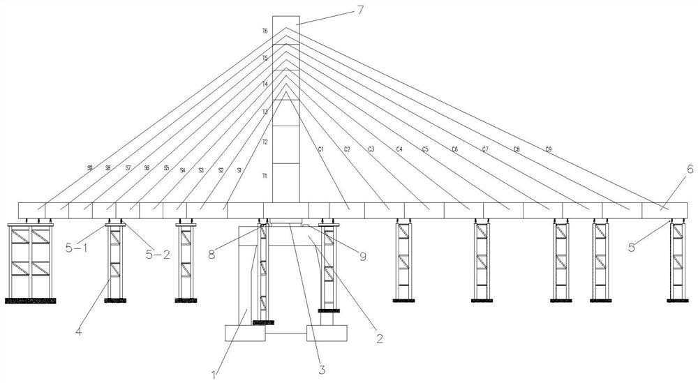 Construction method for cooperative tensioning of a prestressed steel beam and a stay cable of a cover beam