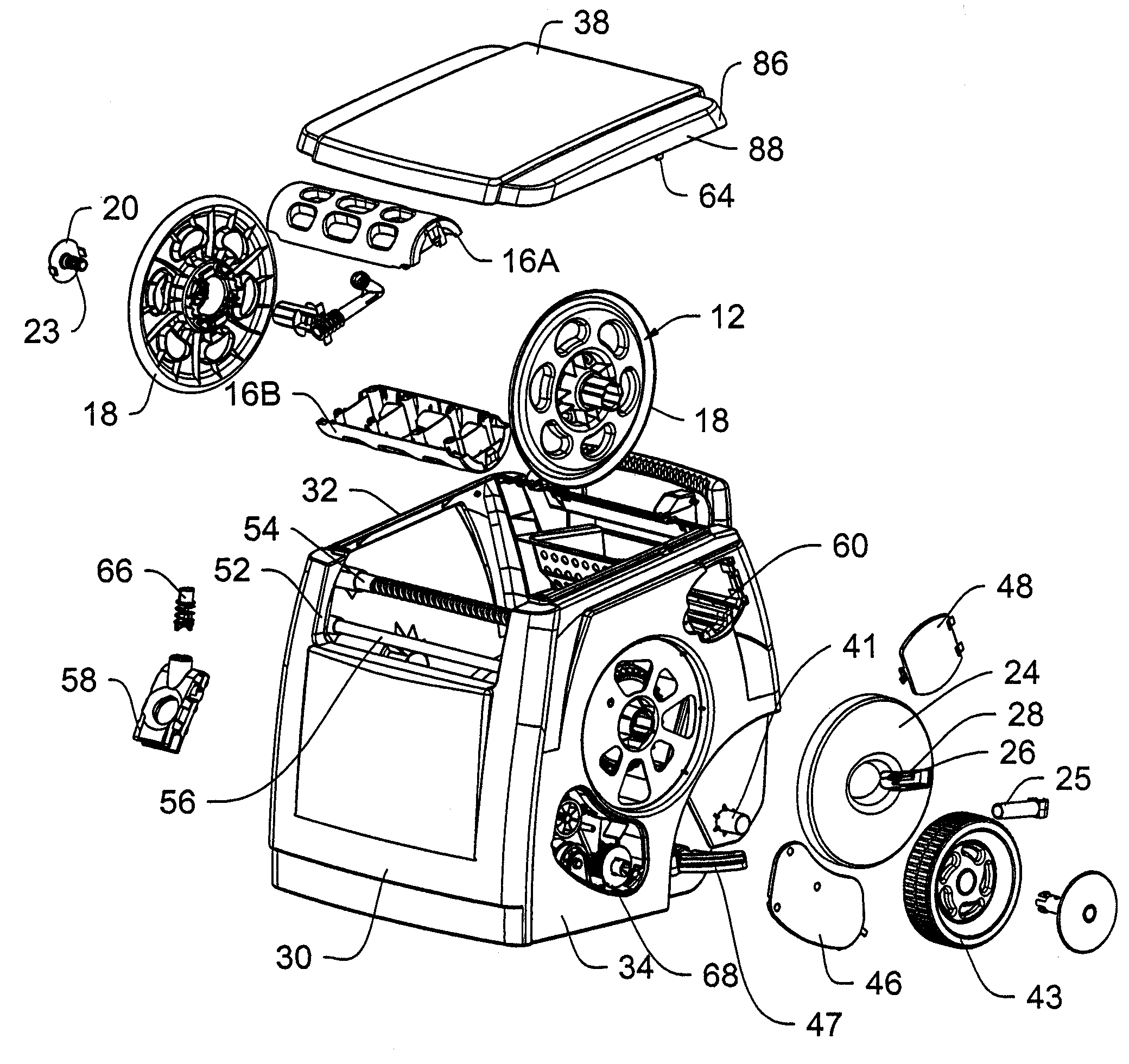 Direct current powered hose rewinding apparatus