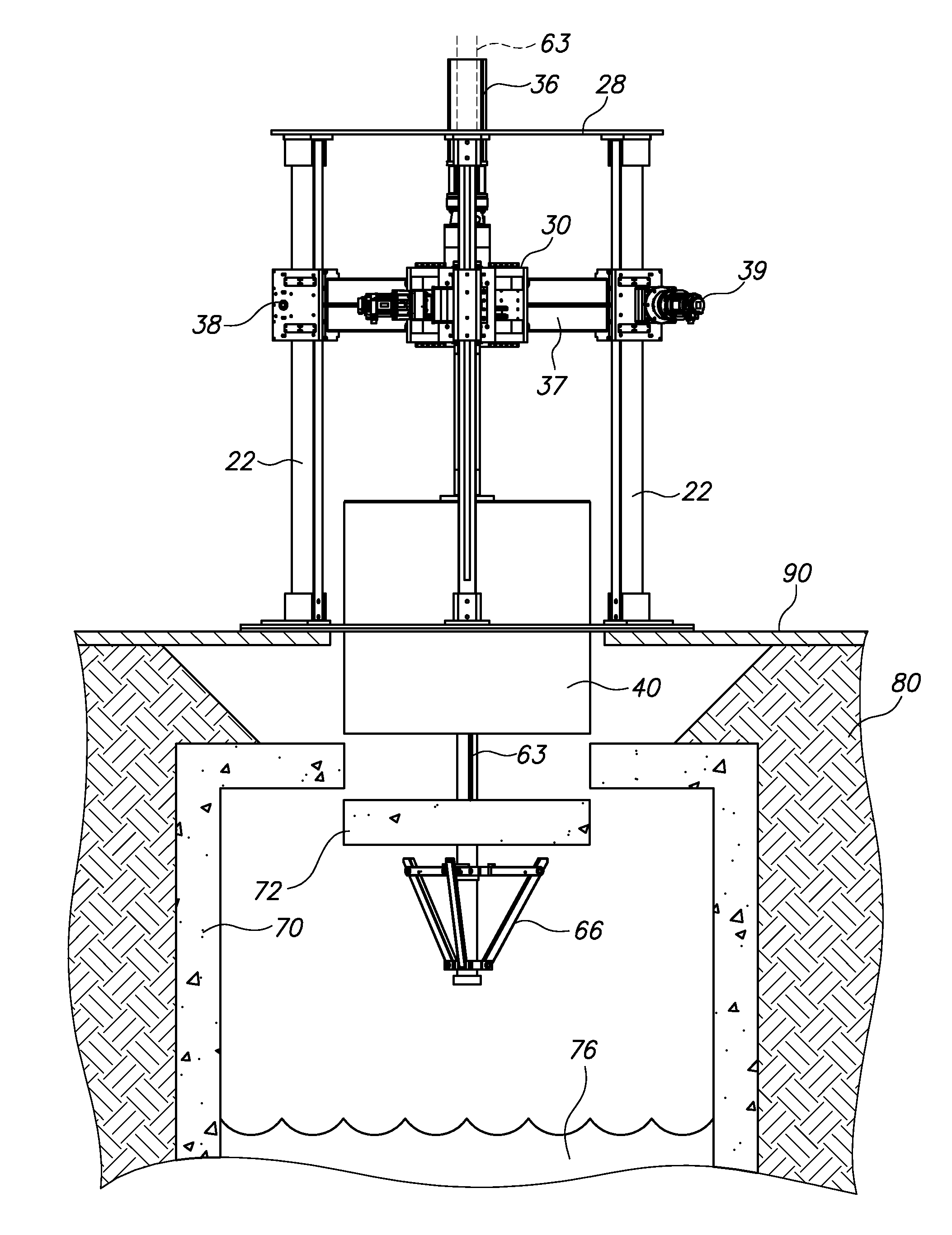 Automated core drilling device capable of mating with a center-mounted core-catching device