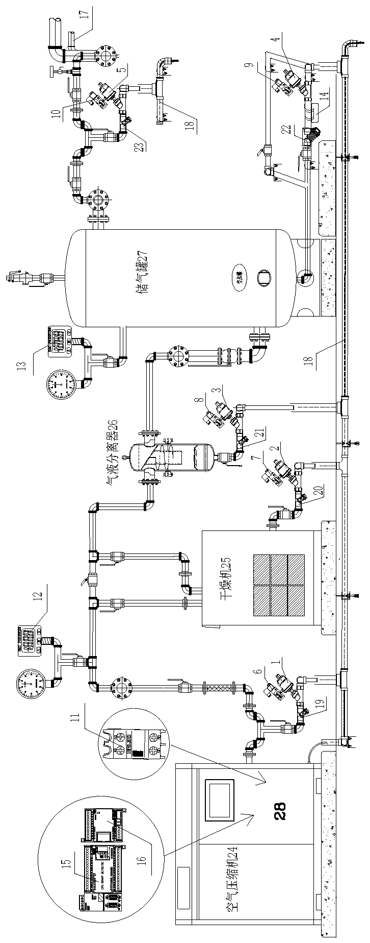 Intelligent air compression control and exhaust system of medical air pressurized oxygen chamber