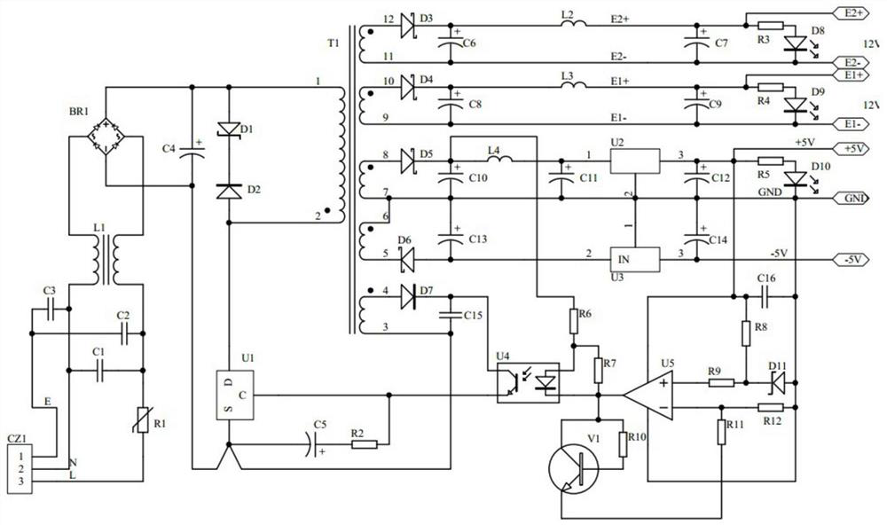 Auxiliary voltage source suitable for building safety and capable of automatically adjusting output