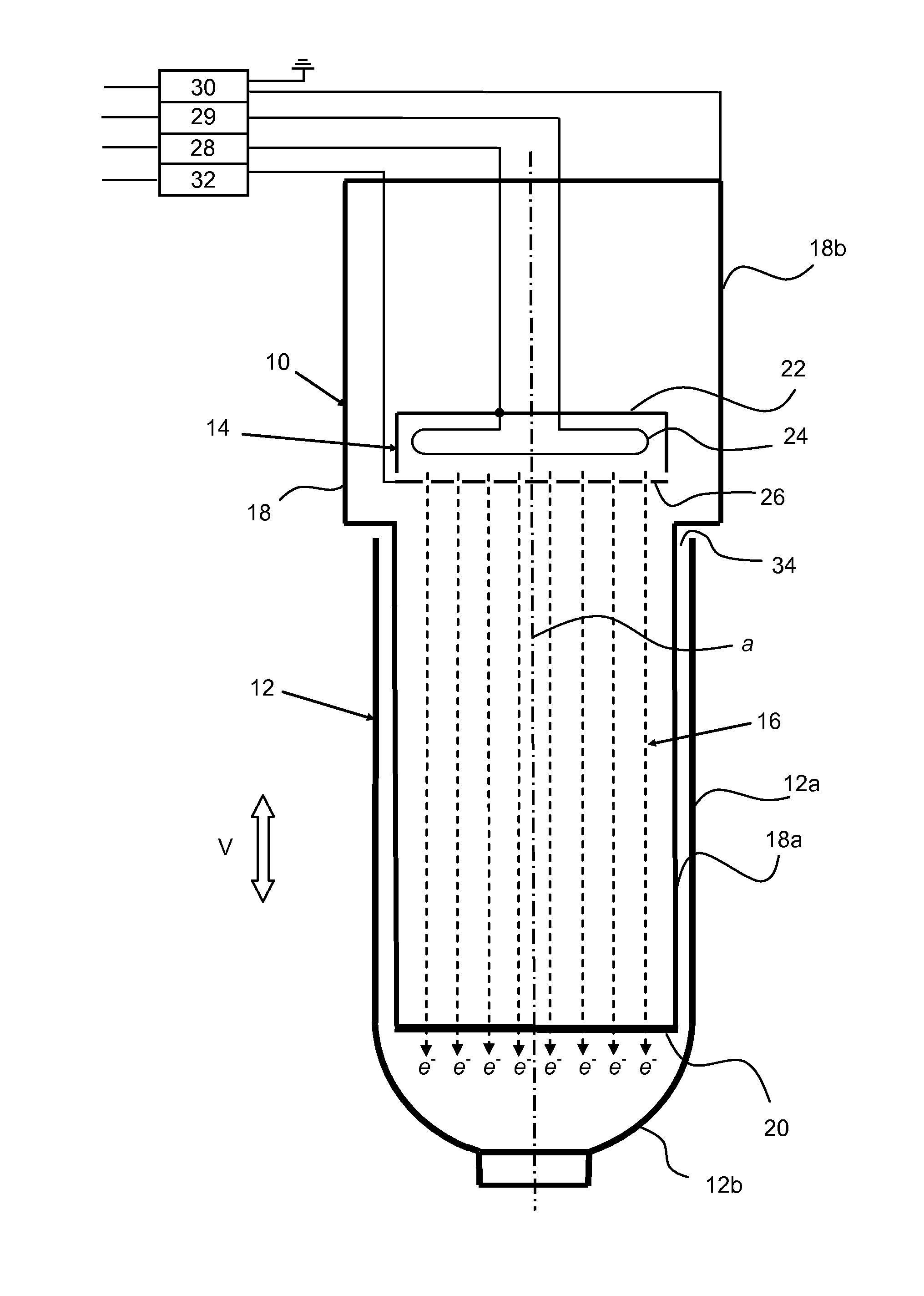 Device and method for sterlizing packaging containers by electron beam