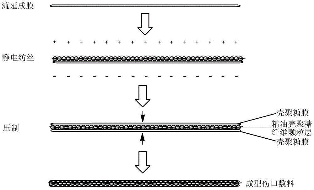 Preparation method for chitosan-based electrostatic spinning combined wound dressing