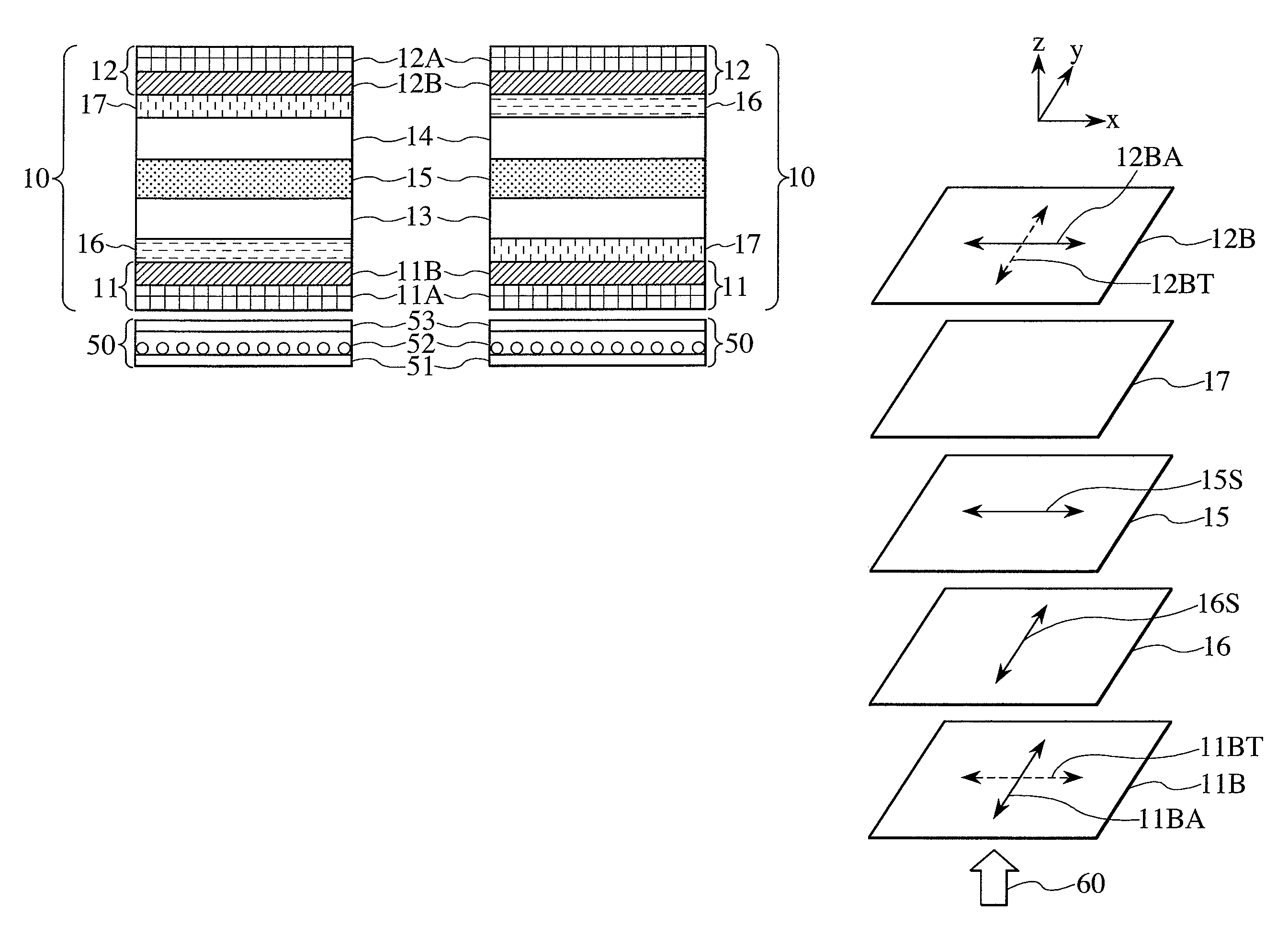 Liquid crystal display device comprising a first optical compensating member disposed without a birefringent medium sandwiched between the liquid crystal layer and the first optical compensating member