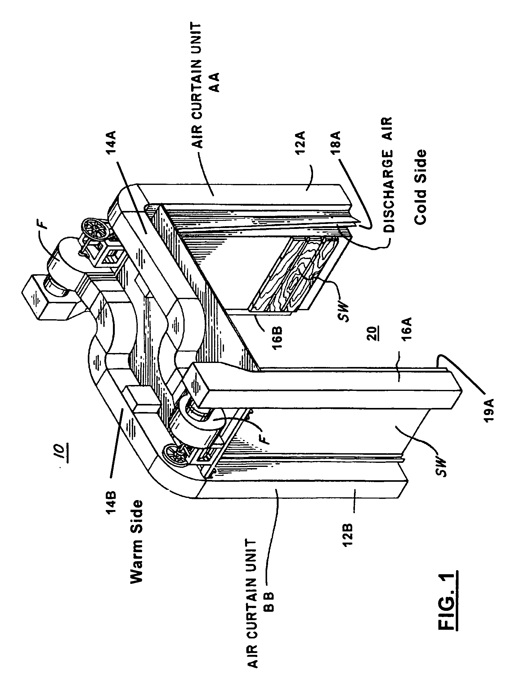Cold storage doorway with airflow control system and method
