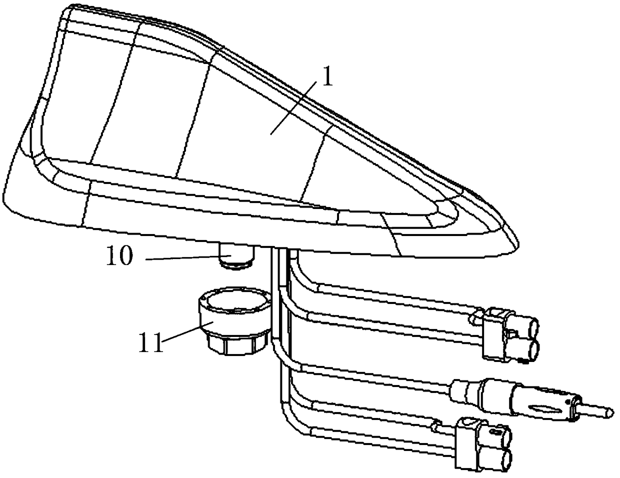 Shark fin antenna with LTE + dual GNSS function